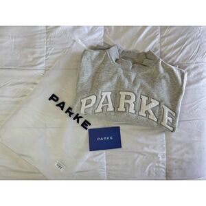 New PARKE METALLIC GRAY White Size L / XL VARSITY MOCK NECK Oversized SOLDOUT